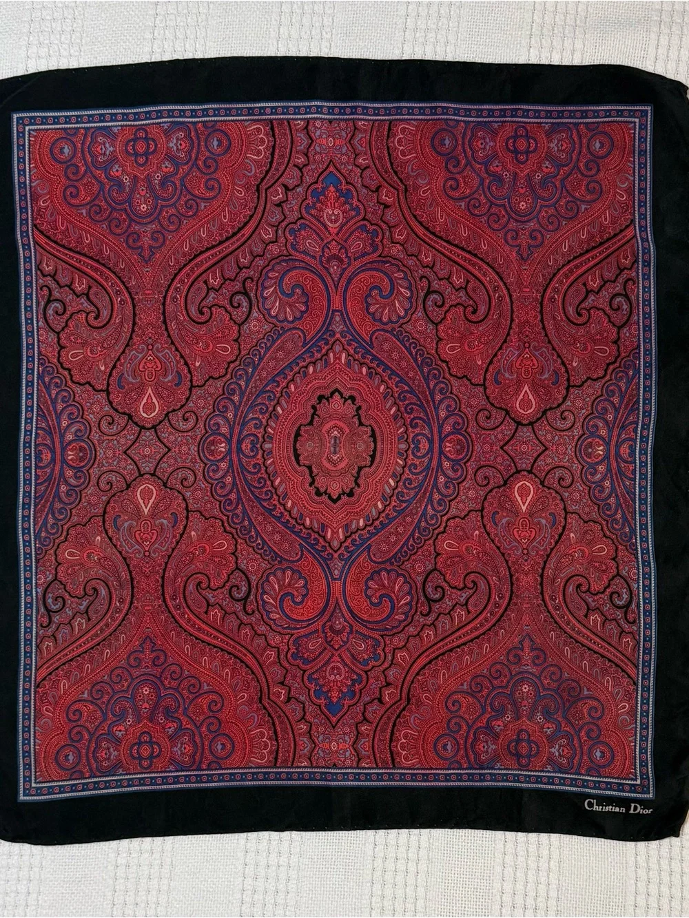 VTG Christian Dior Monsieur Silk Scarf Red Blue Paisley Square Made in Italy
